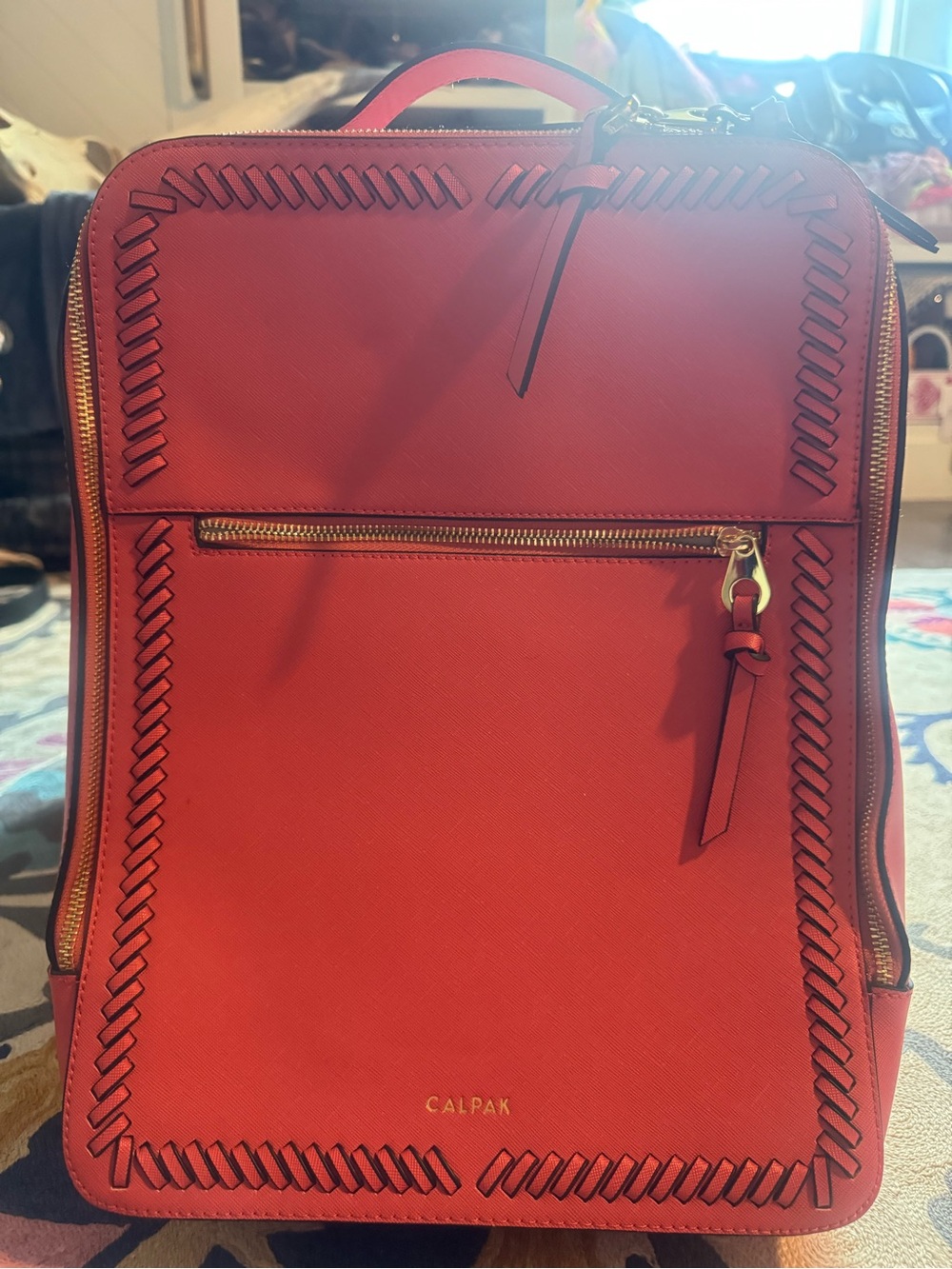 Calpak Coral pink Women's Backpack - Sleek Woven Detailing